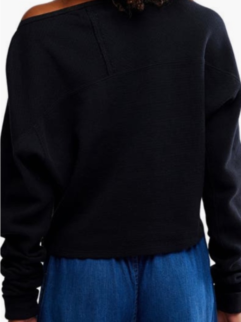 We The Free Black Fiji Asymmetrical Off-Shoulder Long Sleeve Waffle Knit Top - Picture 5 of 8